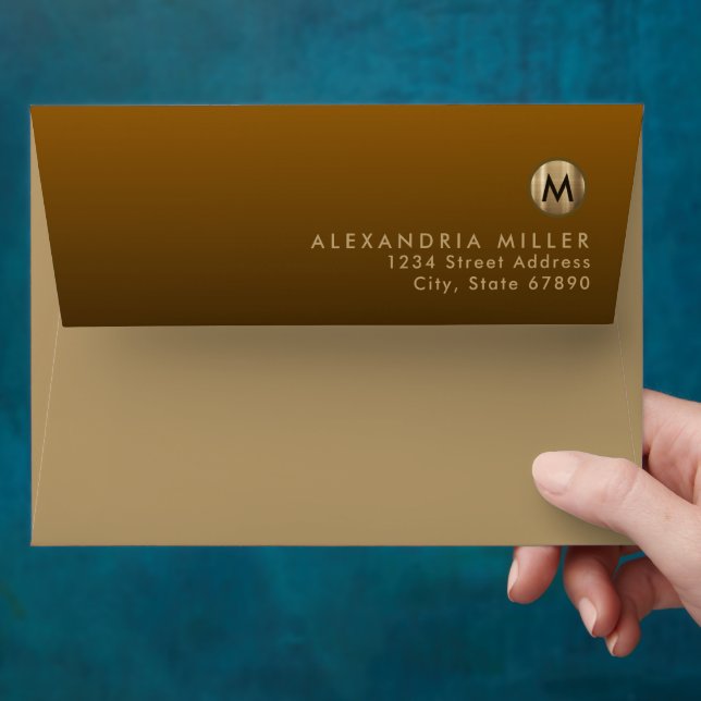Modern Monogram Amber Gold Return Address Envelope (Hand)