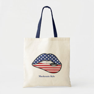 Modern Monogram American Flag Lips  Tote Bag