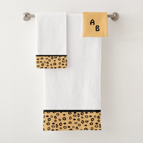Modern Monogram and Leopard Pattern Bath Towel Set