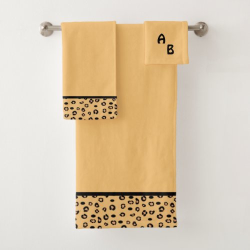 Modern Monogram and Leopard Pattern Bath Towel Set