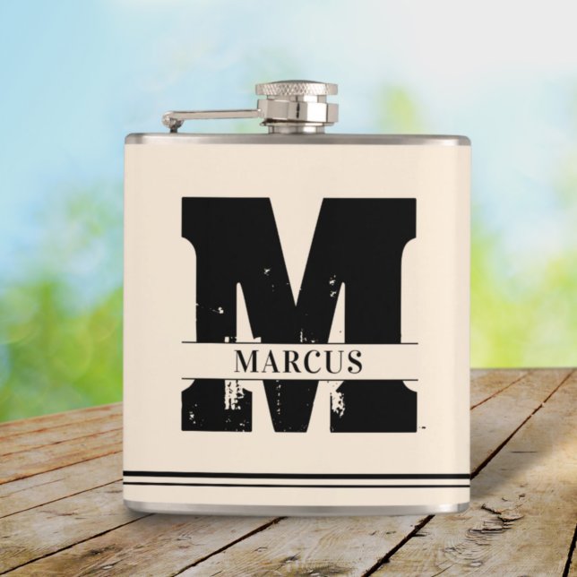 Modern Monogram and Name Man Flask (Creator Uploaded)