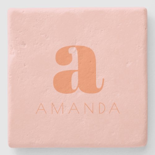 Modern Monogram and Name Pink and Orange  Stone Coaster