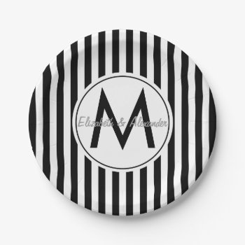 Modern Monogram And Names Custom Striped Paper Plates by elizme1 at Zazzle