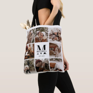 Modern Monogram and Photo Collage Personalized Tote Bag