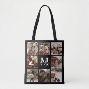 Modern Monogram and Photo Collage Personalized Tote Bag