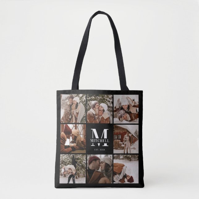 Modern Monogram and Photo Collage Personalized Tote Bag (Front)
