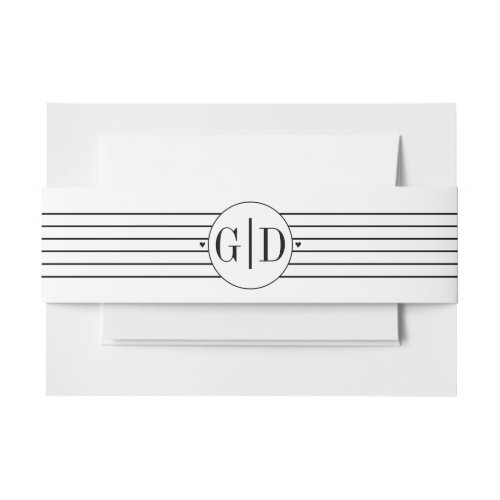 Modern monogram and stripes black white wedding invitation belly band