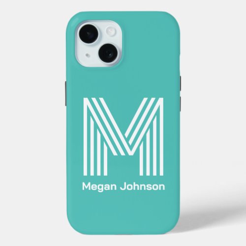 Modern Monogram Aqua iPhone 15 Case