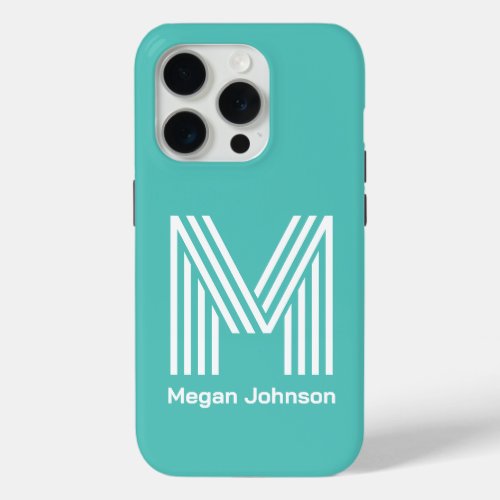 Modern Monogram Aqua iPhone 15 Pro Case