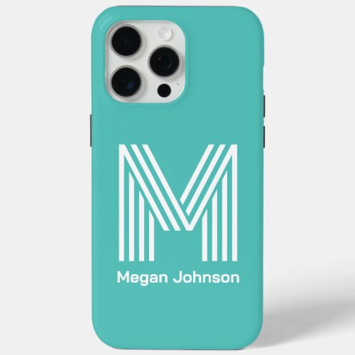 Modern Monogram Aqua iPhone 15 Pro Max Case