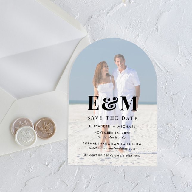 Modern Monogram Arch Photo Save The Date (Make your day unforgettable with stunning arched acrylic save the dates—modern, elegant, unique!)