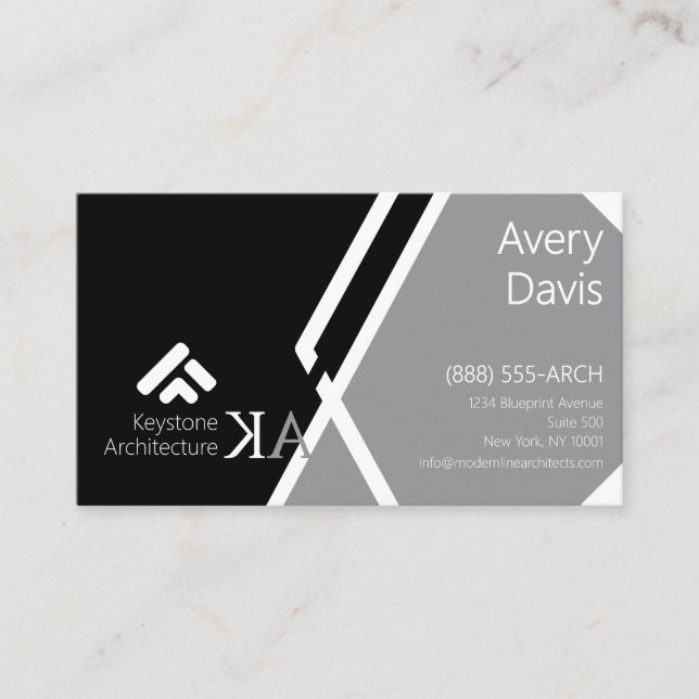 Modern Monogram Architect Bold Black & Gray Business Card (Front)