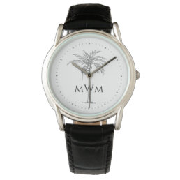 Modern Monogram Artistic Silver Palm Tree Tropical Watch