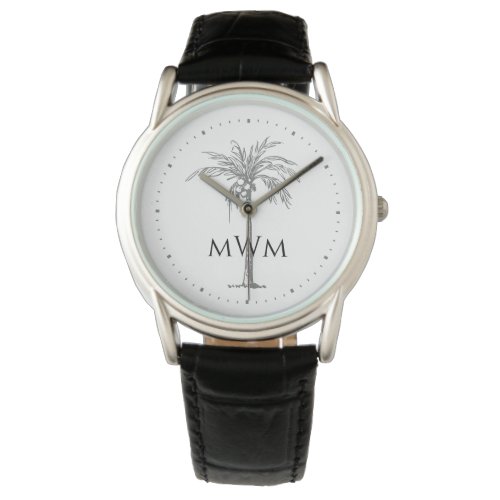 Modern Monogram Artistic Silver Palm Tree Tropical Watch