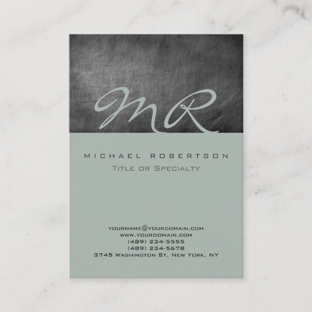 Modern Monogram Ash Gray Chalkboard Business Card (Front)