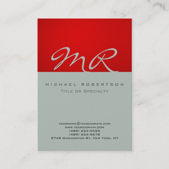 Modern Monogram Ash Gray Red Business Card (Front)