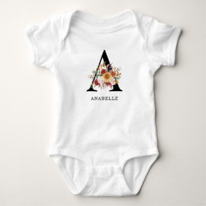 Modern Monogram Autumn  Fall Watercolor Florals  Baby Bodysuit