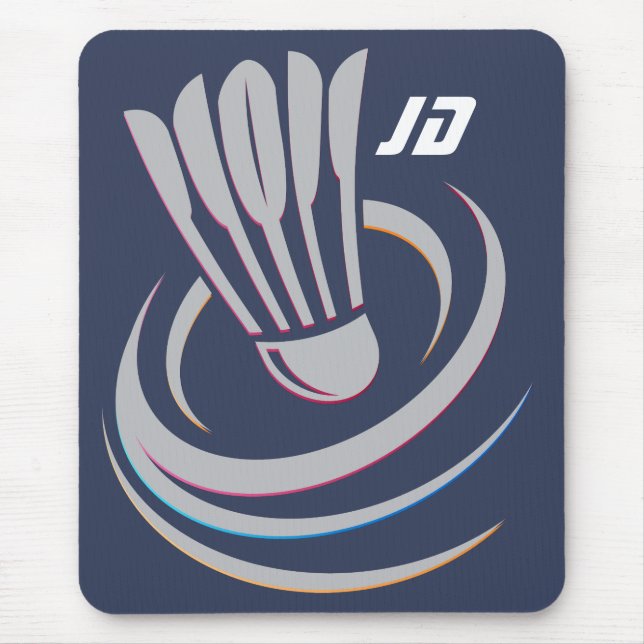 Modern Monogram Badminton Shuttlecock Mouse Pad (Front)