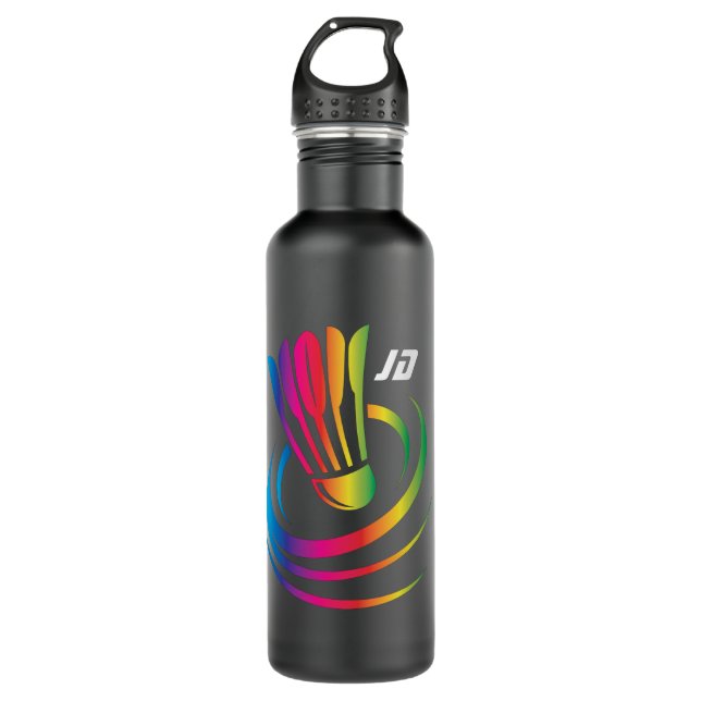 Modern Monogram Badminton Shuttlecock Stainless Steel Water Bottle (Front)