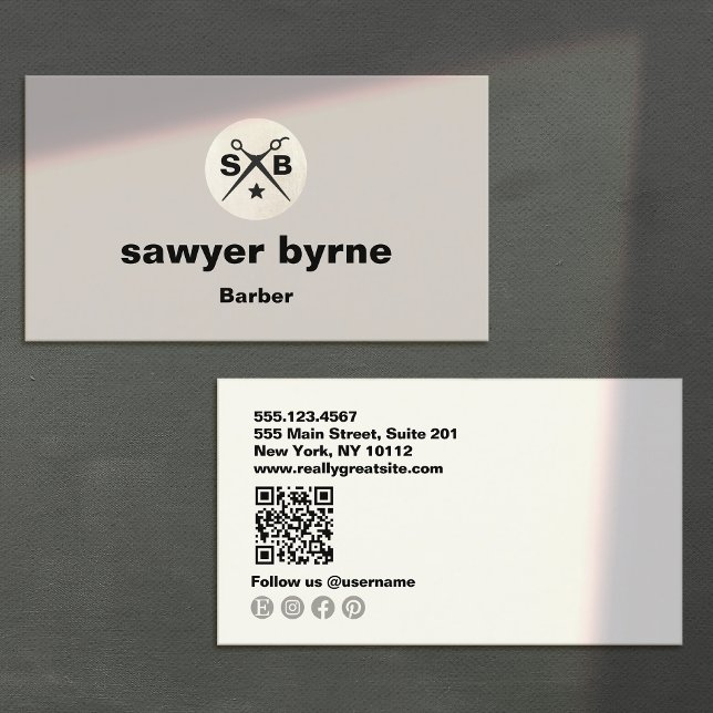 Modern Monogram Barber Scissors Gray Business Card (Creator Uploaded)