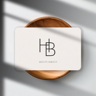 Modern, monogram, beige business card