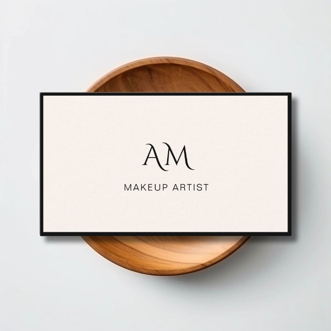 Modern, Monogram, Beige Business Card (Modern, Monogram, Beige-Black Business Card)