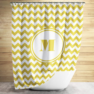 Modern Monogram Beige Chevron Stripes Shower Curtain