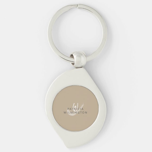 Modern Monogram Beige Gray Simple Elegant Name Keychain (Front)