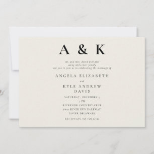 Modern Monogram Beige Modern Horizontal Wedding Invitation
