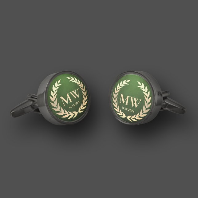 Modern Monogram Best Man Wedding Green Premium Cufflinks (Modern Monogram Best Man Wedding Green Premium Cufflinks
)