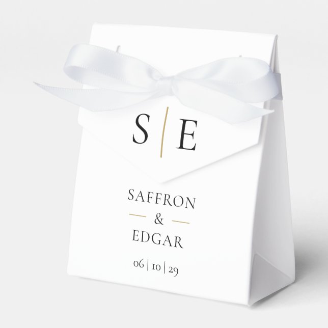 Modern Monogram Black And Gold Wedding Favor Boxes (Front Side)