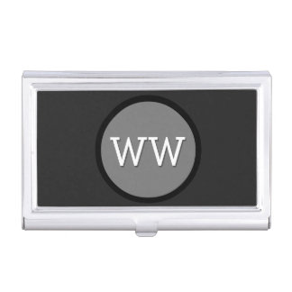 Modern Monogram Black and Grey Circle Business Card Holder
