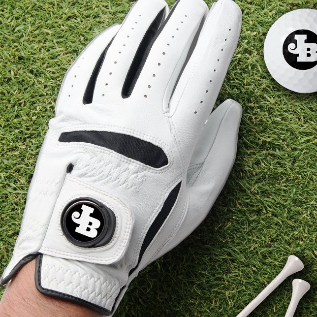 Modern Monogram Black and White Bold Initials  Golf Glove (Golf Gloves with Interlocked Logo Initials on the magnetic marker)