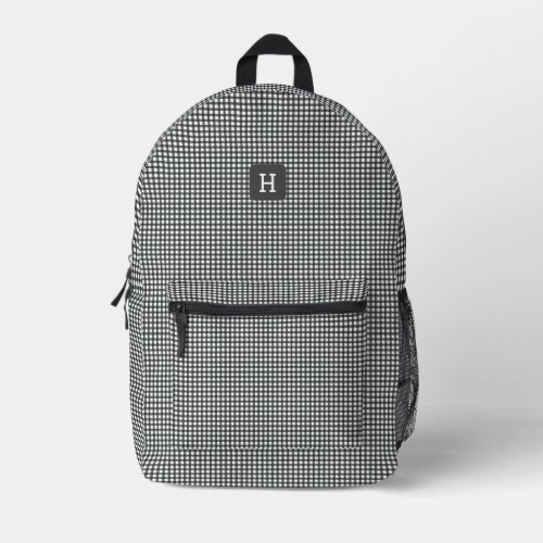 Modern Monogram Black and White Checker Pattern Printed Backpack