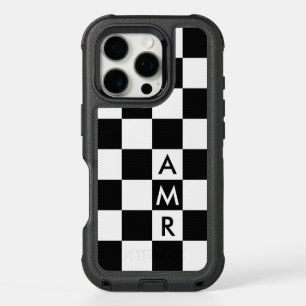 Modern Monogram Black and White Checkered Pattern iPhone 16 Pro Case