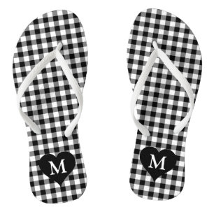 Modern Monogram Black And White Checks Flip Flops