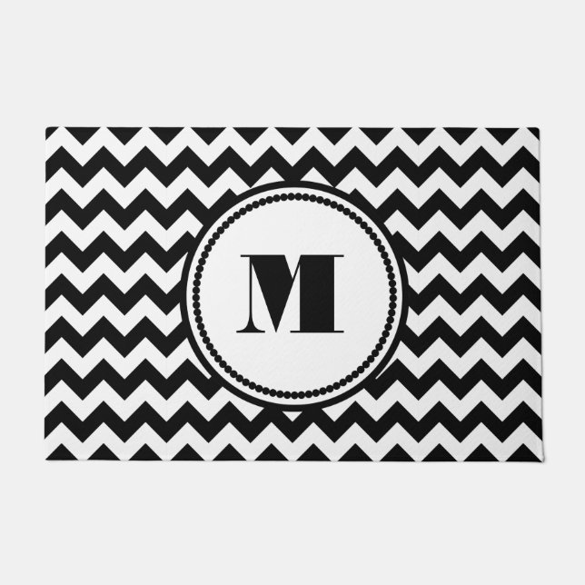 Modern Monogram Black And White Doormat (Front)