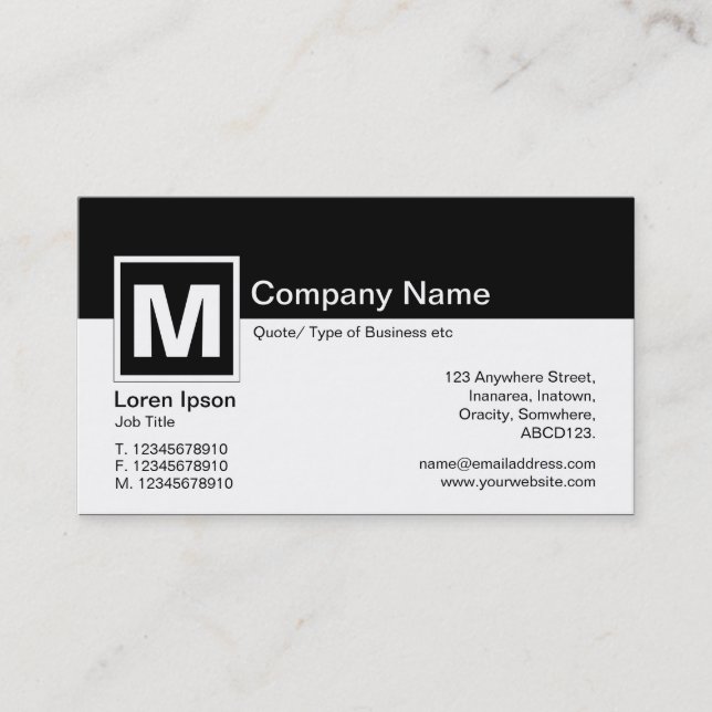 Modern Monogram - Black and White (Eggshell) Business Card (Front)