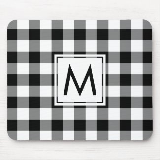 Modern Monogram Black and White Gingham Pattern Mouse Pad