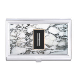 Modern Monogram, Black and White Marble Case For Business Cards