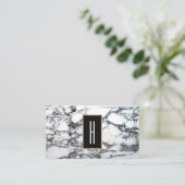 Modern Monogram, Black and White Marble, Stone Business Card (Standing Front)