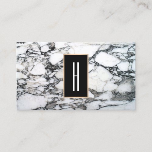 Modern Monogram, Black and White Marble Stone Business Card