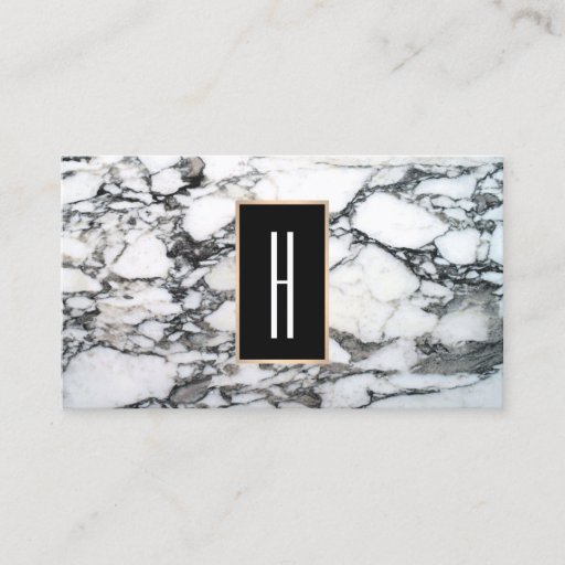 Customizable Modern Monogram, Black and White Marble Stone Business Card