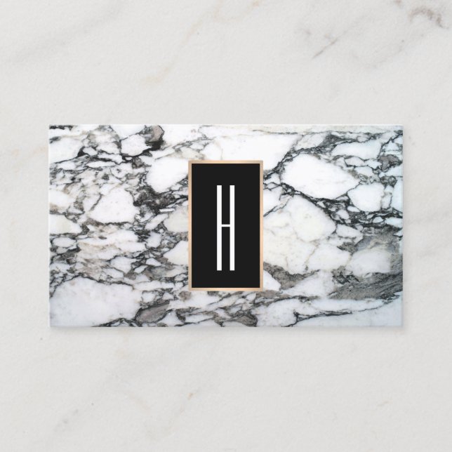 Modern Monogram, Black and White Marble, Stone Business Card (Front)