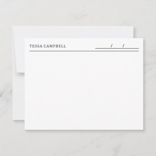 Modern Monogram Black and White Name and Date Flat Note Card