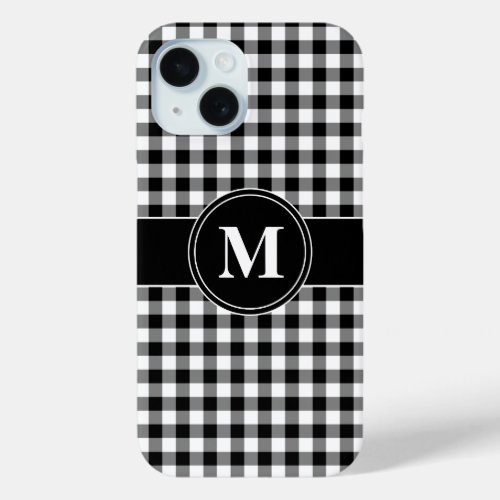 Modern Monogram Black And White Pattern iPhone 15 Case