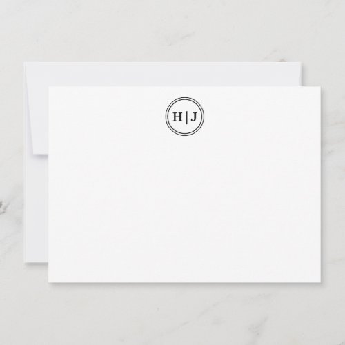 Modern Monogram Black and White Personalized Flat Note Card