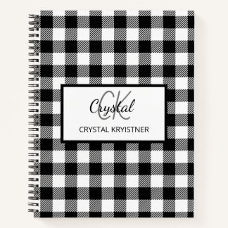 Modern Monogram Black and White Plaid Notebook