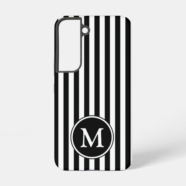 Modern Monogram Black And White Stripes Samsung Galaxy Case (Back)
