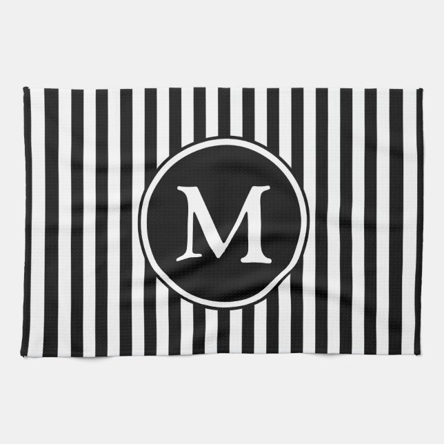 Modern Monogram Black And White Stripes Towel (Horizontal)